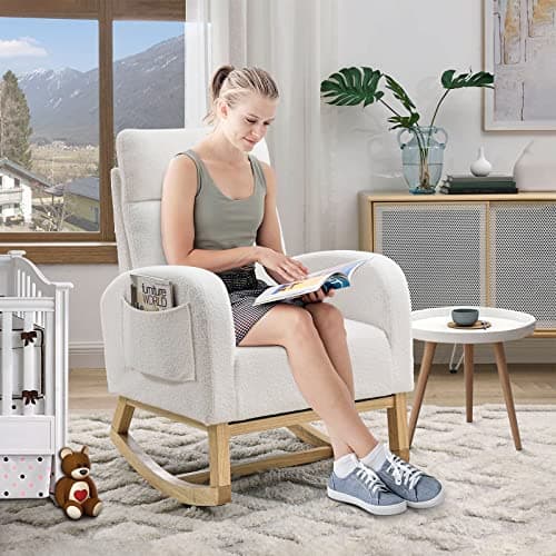 Modern White Fabric Nursery Rocking Glider Chair