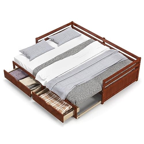 KOMFOTT Extendable Twin to King Daybed, White, with Storage Drawers