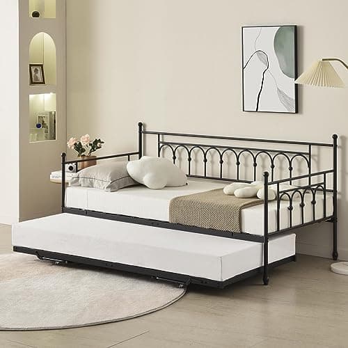 Vintage Metal Twin Day Bed with Pop-Up Trundle for Home Office