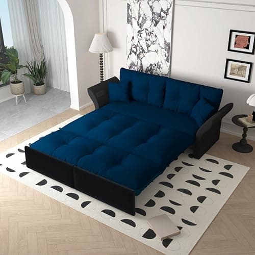 Eafurn 3-in-1 Convertible Pull-Out Sofa Bed Queen Size, Corduroy Lounge with Pillows & Storage