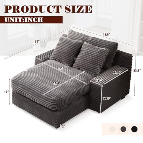 Antetek Grey 48" Corduroy Lounge Chair Sleeper Sofa