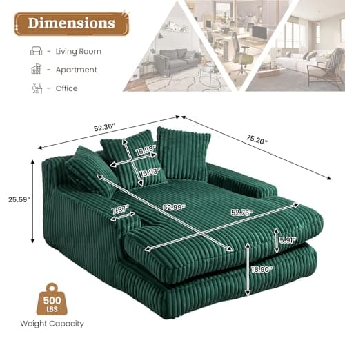 Modern Oversized Chaise Longue Chair with Sleeper Sofa Bed for Living Room or Bedroom, Green