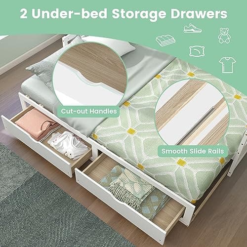KOMFOTT Extendable Twin to King Daybed, White, with Storage Drawers