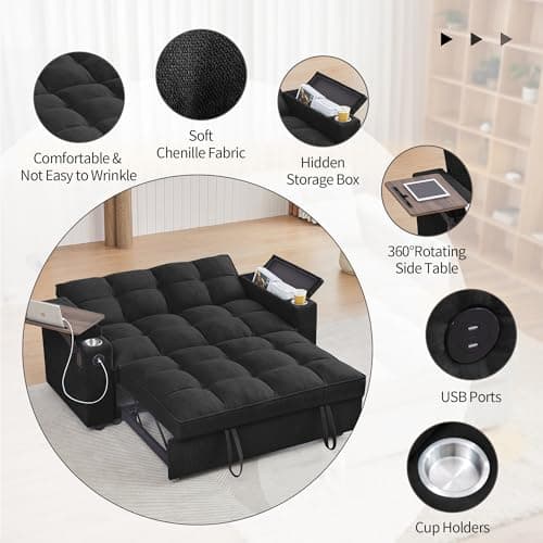Eafurn 3-in-1 Convertible Pull-Out Sofa Bed with Storage Armrest
