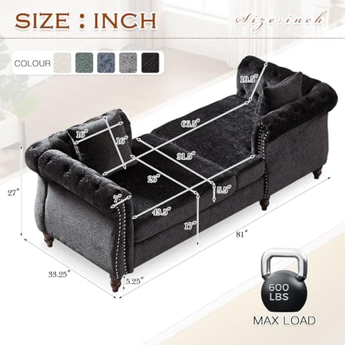 Antetek Mid Century Modern Face-to-Face Loveseat Sofa Bed, Black