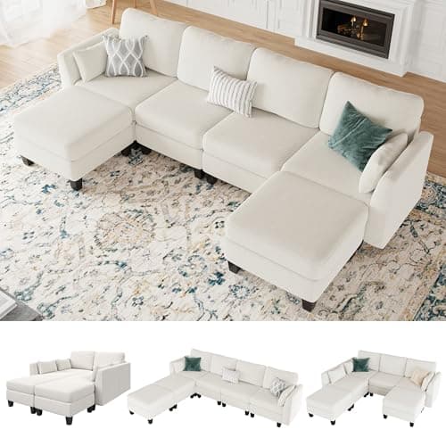 Dimgrey 6 Seat Convertible U Shaped Sectional Sofa, High Density Memory Foam