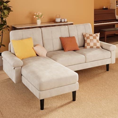 Beige 82" L Shaped Sectional Sofa, Soft Velvet, Modern living room couch