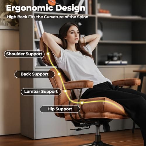 Ovios Mid-Century Modern Brown Suede Executive Chair with Thick Cushions and High Back