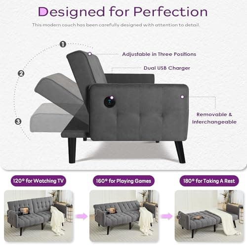 TYBOATLE 65" Convertible Futon Sofa Bed, Grey