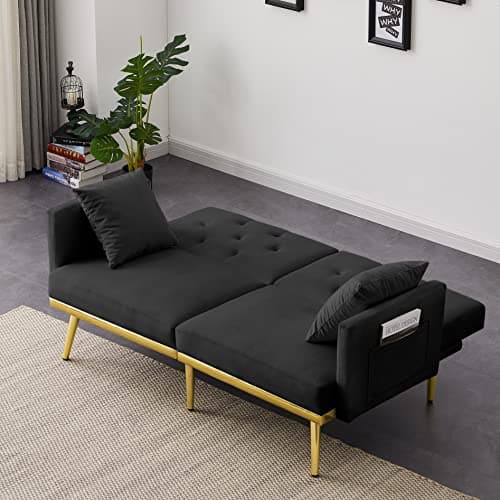 Antetek Convertible Velvet Futon Sofa Bed - Small Modern Loveseat for Living Room and Bedroom