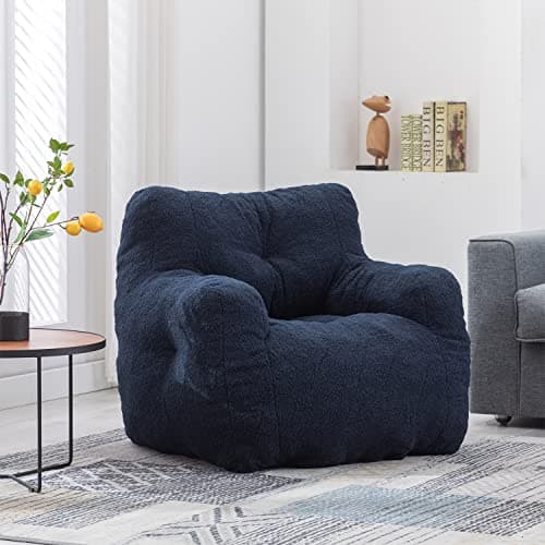 Modern Bean Bag Chairs for Adults & Kids in Ivory Fabric