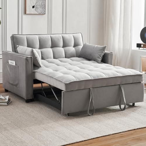 3-in-1 Velvet Sleeper Sofa Bed with Armrests & Storage, Adjustable Backrest, Black