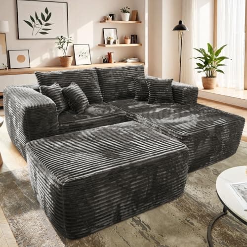 Stupendous Grey Faux Fur Oversized Chaise Lounge Chair Sofa Bed (81", 2PCS)
