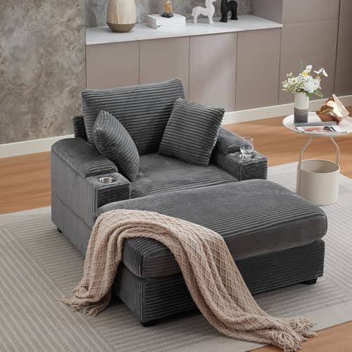 Oversized Grey Double Chaise Lounge with Ottomans and Armrest Storage for Living Room or Bedroom
Oversized Grey Corduroy Chaise Lounge with Cup Holder and USB Port for Living Room or Bedroom
Oversized Grey Chaise Lounge with Armrest Storage, Cup Hold