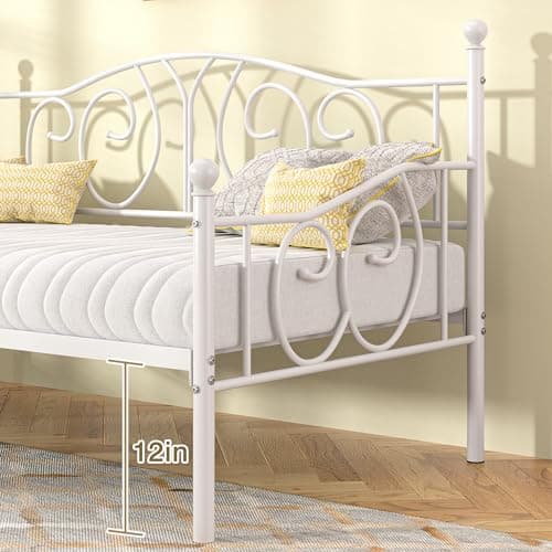 VECELO Metal Twin Daybed with Classic Headboard, White