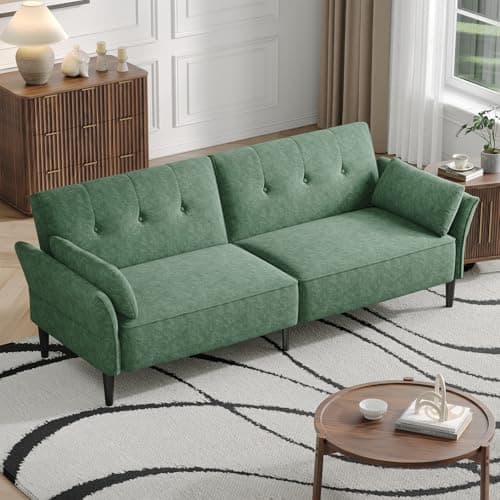Modern 89 Velvet Futon Sofa Bed with Pillows - Beige Color