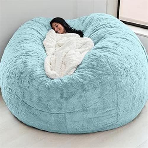 Black Big Round Soft Faux Fur Beanbag Chair Cover (5FT)