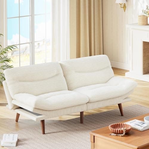 Marsail Corduroy Futon Sofa Bed with Adjustable Backrest & Armrests