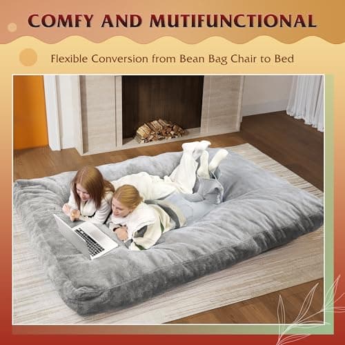 WLIVE Convertible Bean Bag Chair & Mattress, Grey