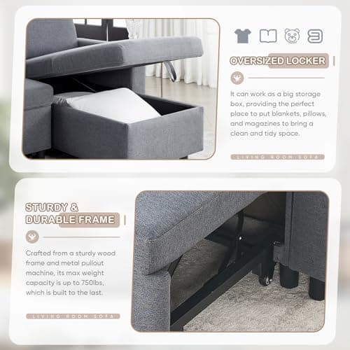 Antetek Reversible L-Shaped Sleeper Sofa Bed, Dark Grey & Storage Chaise