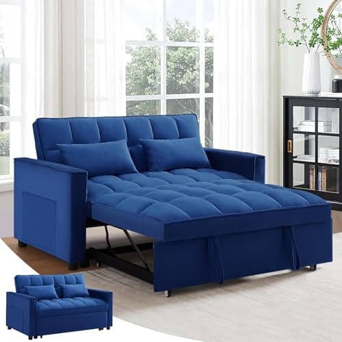 Antetek Modern Velvet Sleep Sofa Bed, Reclining Backrest, Pullout Bed, Living Room Furniture, Black