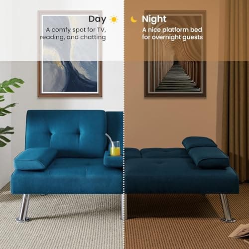 Yaheetech Aqua Blue Reversible Folding Sofa Bed with Removable Armrests