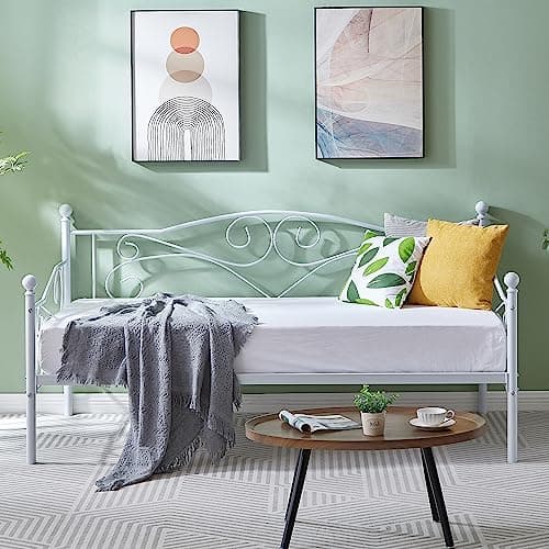 VECELO Metal Daybed Frame, Twin Size with Headboard & Slats Support