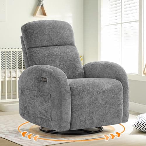 Cream White Power Recliner Glider with USB Ports & Double Pockets
