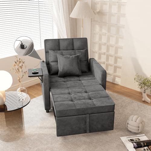 3-in-1 Velvet Sleeper Sofa Chair with USB Ports and Wing Table