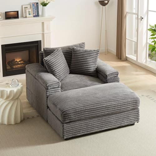 Upholstered Yellow Chaise Lounge Chair with Ottoman, 43.3" Corduroy Sectional