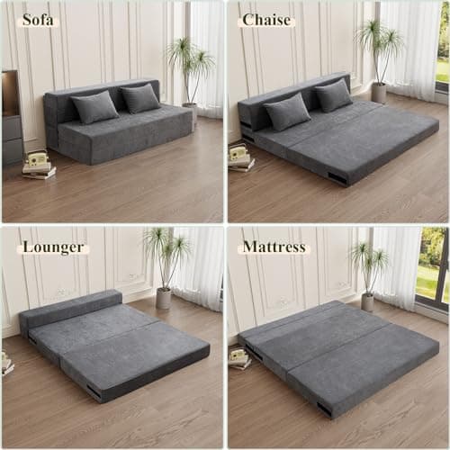 HOMFINE Folding Sofa Bed - Convertible Sleeper Chair, Grey Queen