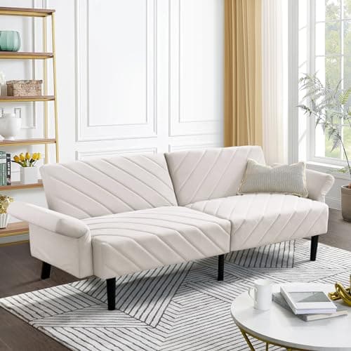 Modern Convertible Sleeper Futon Couch, Velvet Oversized Loveseat Sofa Couch