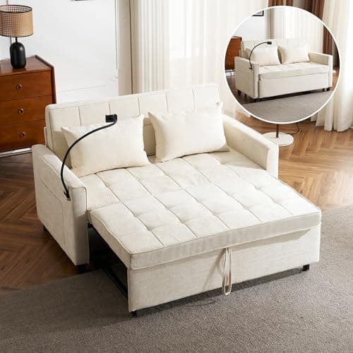 Merax 3-in-1 Convertible Couch with USB Ports, Brown | Sleeper Sofa Bed, Living Room Futon