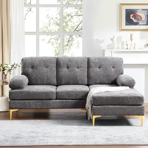 Antetek 80.7 L Shaped Chenille Sectional Sofa with Chaise Lounge, Modern Cloud Couch for Small Spaces in Grey