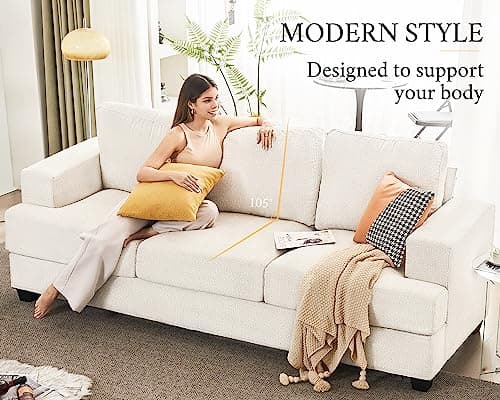 AMERLIFE Beige Chenille 89" Extra Deep 3 Seater Sofa Couch