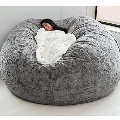 Black Big Round Soft Faux Fur Beanbag Chair Cover (5FT)