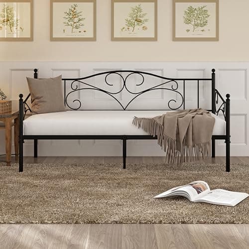 Twin Daybed Frame with Steel Slat Support - Black