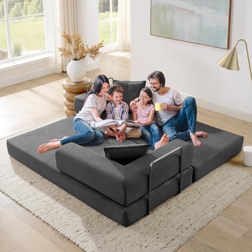 Dark Grey Convertible Sleeper Sofa Bed with Memory Foam & Cylindrical Pillows