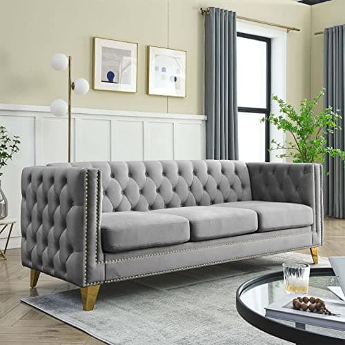 Modern 3-Seater Upholstered Couch for Living Room with Golden Metal Legs