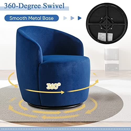 Antetek 2-Unit Small Club Swivel Barrel Chair, Blue Velvet Leisure Accent Sofa