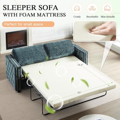Antetek Green 2-in-1 Queen Size Pull Out Sofa Bed with Memory Foam Mattress