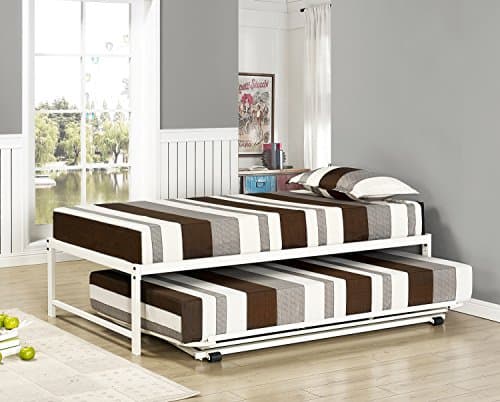 Kings Brand Twin Size Black Metal Platform Bed with Pop-Up Trundle