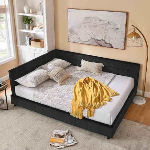 Antetek Black Full Size Daybed, Tufted Velvet Sofa Bed Frame
