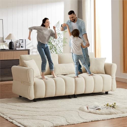 80-inch Grey Cloud Couch, Soft Chenille 3-Seater Sofa with Throw Pillows