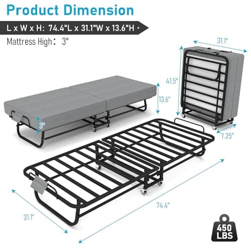 SADENICEL Portable Folding Bed with Memory Foam Mattress