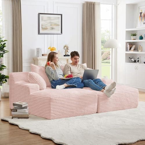 Oversized Chaise Lounge Chair, 50"W Corduroy Couch, Comfy Pillows, Modern Livingroom/Bedroom, White