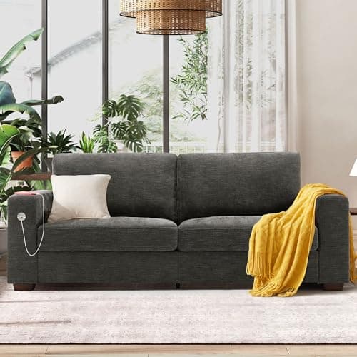 Hanherry 89" Living Room Sofa, Medium Firm Seat, USB Port, Chenille Fabric, Small Space