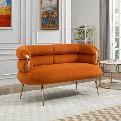 Antetek Velvet Loveseat Sofa with Golden Decor, Grey