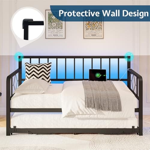 Jocisland Twin Daybed with Charging Station & LED Lights, Black