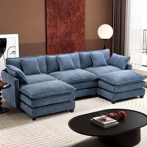 Ihanherry 6-Seat Beige Modular U-Shaped Sofa with Ottomans for Living Room